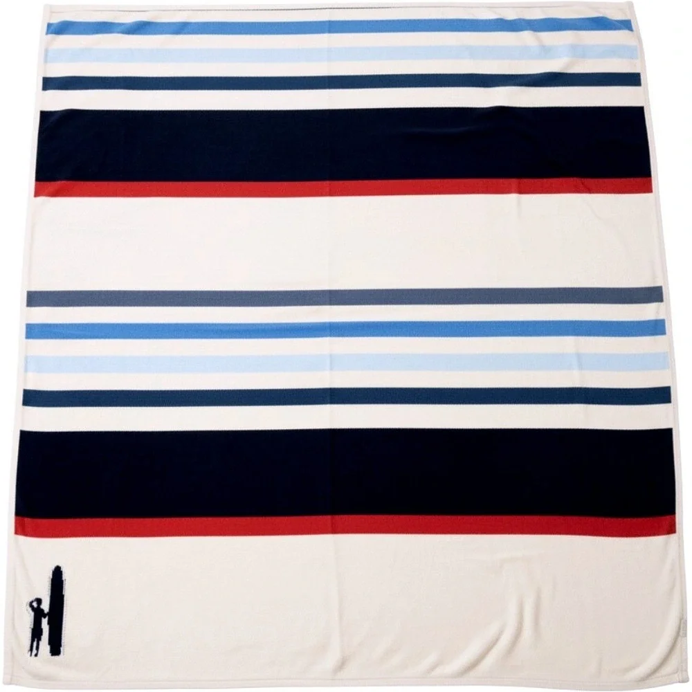 Johnny O Throw Blanket Cream Blue Red Striped Surfer Knit Coastal Preppy 53x64